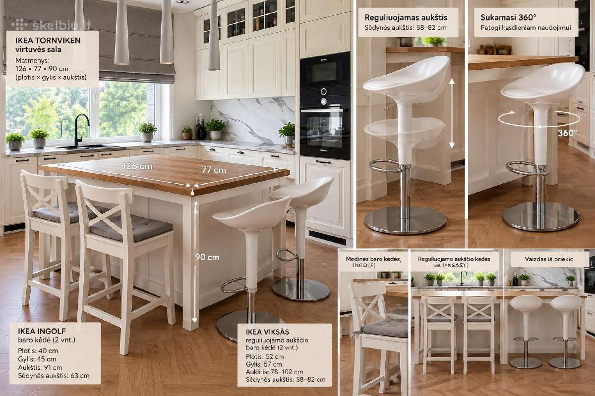 Ikea Tornviken virtuvės sala su 4 baro kėdėmis - nuotraukos Nr. 2