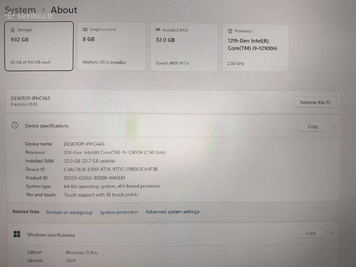 Precision 5570 15.6 i9-12900h 32gb 1tb Rtx A2000 8 - nuotraukos Nr. 4