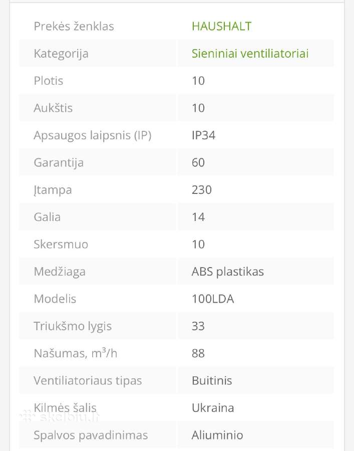 Naujas ventiliatorius 100 mm skersmens, 14 W - nuotraukos Nr. 4