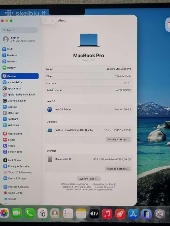 Apple MacBook Pro 16 M1 Max 32 GB RAM 1 TB - nuotraukos Nr. 7