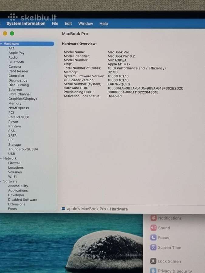 Apple MacBook Pro 16 M1 Max 32 GB RAM 1 TB - nuotraukos Nr. 8