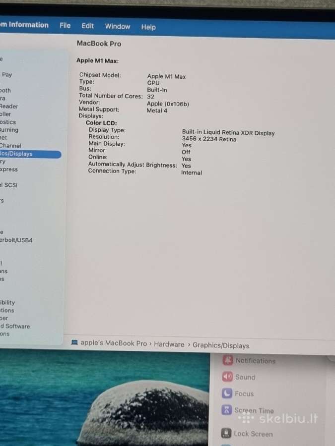 Apple MacBook Pro 16 M1 Max 32 GB RAM 1 TB - nuotraukos Nr. 9
