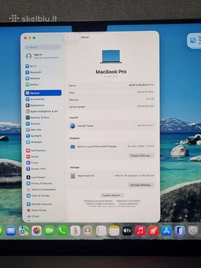 Apple MacBook Pro 16 M1 Max 32 GB 1 TB - nuotraukos Nr. 6