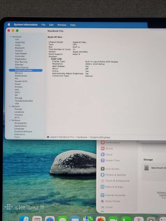 Apple MacBook Pro 16 M1 Max 32 GB 1 TB - nuotraukos Nr. 8