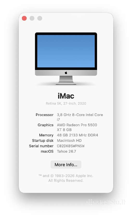 Apple iMac 27 Retina 5k (2020), i7, 48 GB RAM - nuotraukos Nr. 6