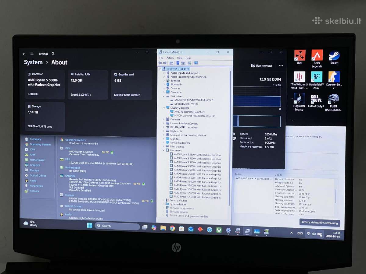 Parduodamas Hp Pavilion su Rtx 3050, Ryzen 5, 1tb. - nuotraukos Nr. 8