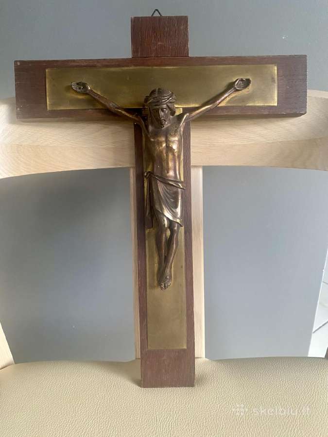 Įspūdingas vintažinis kryžius iš bronzos, medžio - nuotraukos Nr. 3