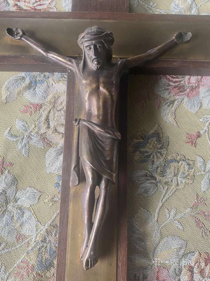 Įspūdingas vintažinis kryžius iš bronzos, medžio - nuotraukos Nr. 6