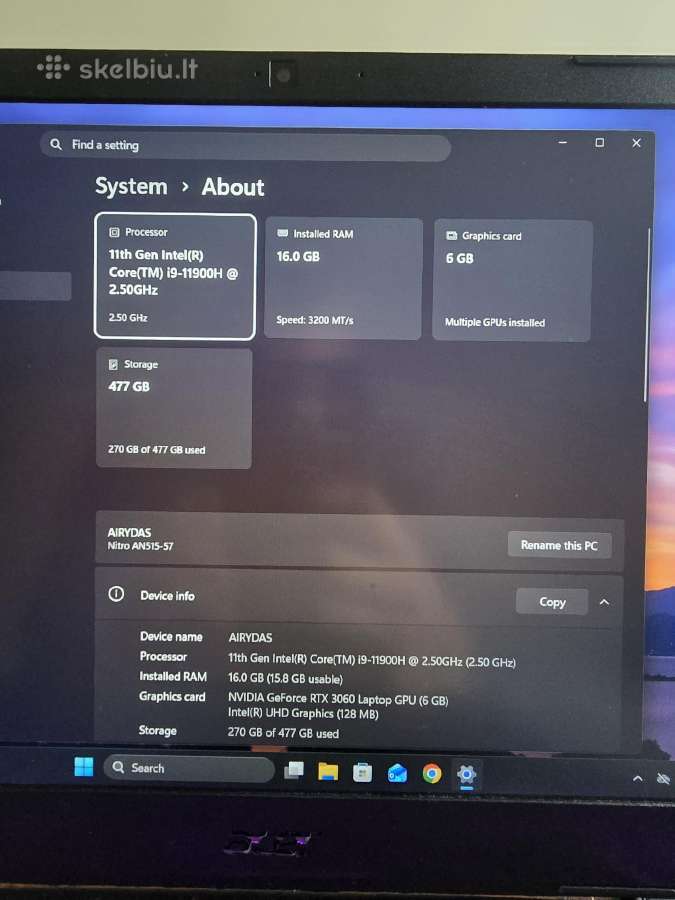 Acer Nitro 5 An515-57 - nuotraukos Nr. 5