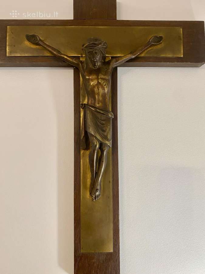 Įspūdingas vintažinis kryžius iš bronzos, medžio - nuotraukos Nr. 2