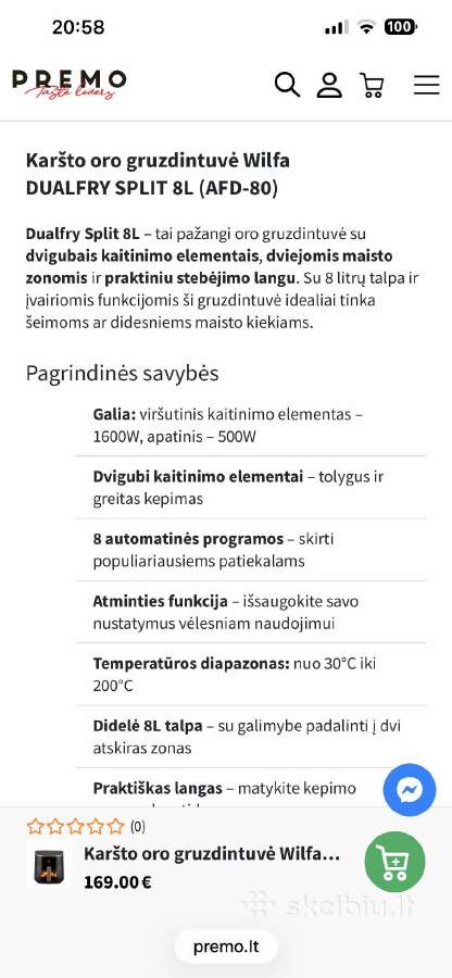Karsto oro gruzdintuve Dualfry 8 L Split - nuotraukos Nr. 9