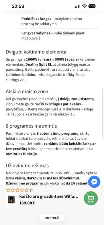 Karsto oro gruzdintuve Dualfry 8 L Split - nuotraukos Nr. 10