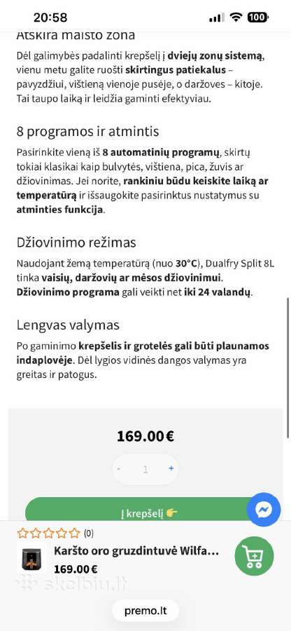 Karsto oro gruzdintuve Dualfry 8 L Split - nuotraukos Nr. 11
