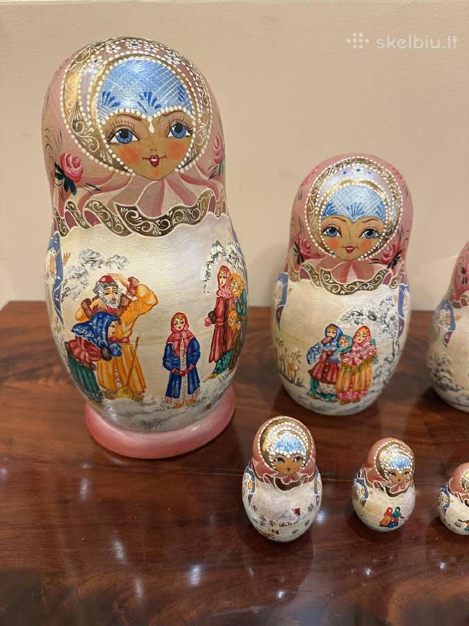 Medinių matrioškų komplektas – 9 dalys, apie 23 cm - nuotraukos Nr. 2
