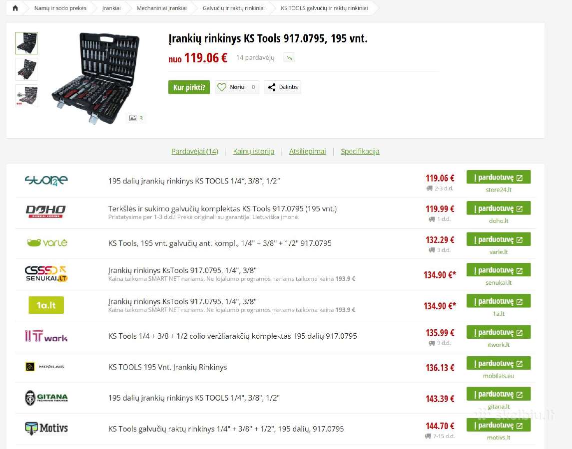 195 vnt. terkšlių ir galvučių komplektas Ks Tools - nuotraukos Nr. 4
