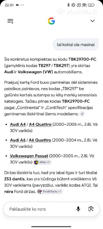 Paskirstimo diržo komplektas audi a4,a6,VW Passat - nuotraukos Nr. 2