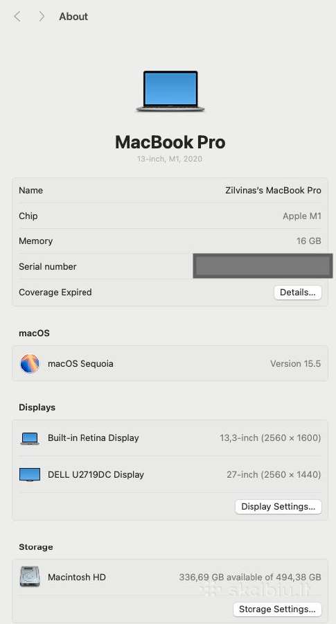 MacBook Pro M1 16gb RAM, 500gb - su ekrano defektu - nuotraukos Nr. 5