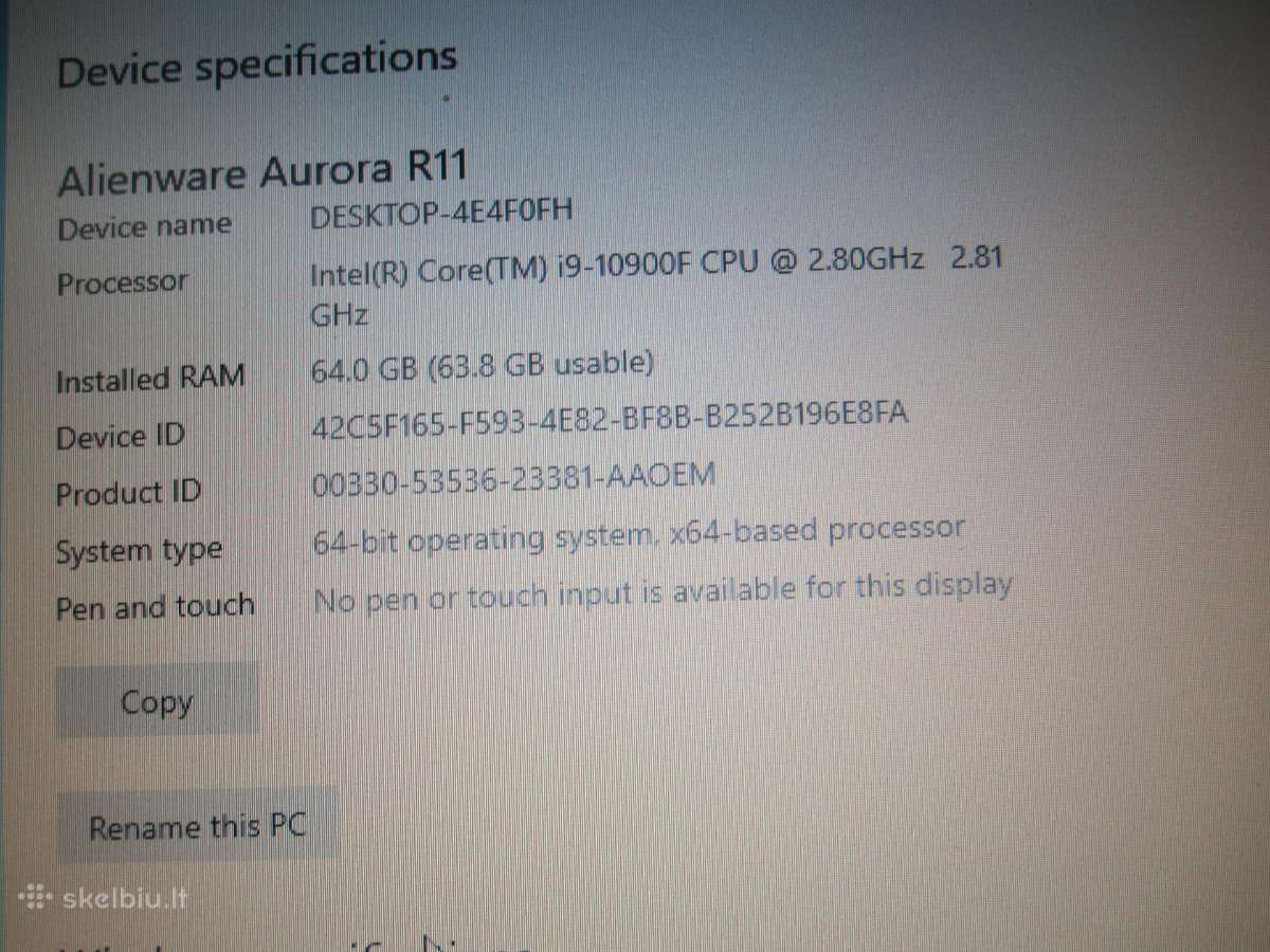 Rimtas kompiuteris Alienware Aurora R11 (Dell) i9 - nuotraukos Nr. 5
