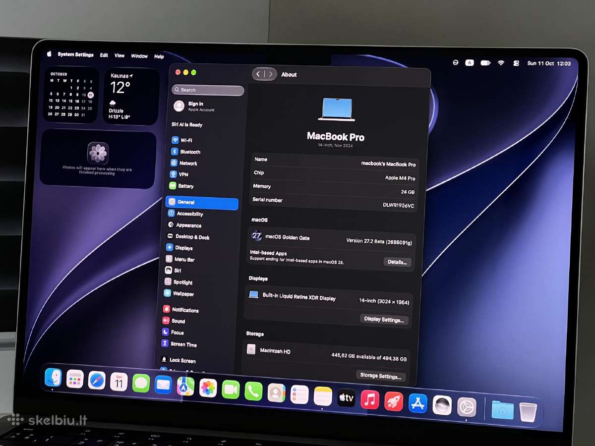 Parduodamas MacBook Pro 14 su M4 Pro, 24gb/512gb. - nuotraukos Nr. 8