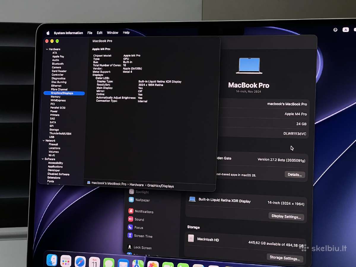 Parduodamas MacBook Pro 14 su M4 Pro, 24gb/512gb. - nuotraukos Nr. 9