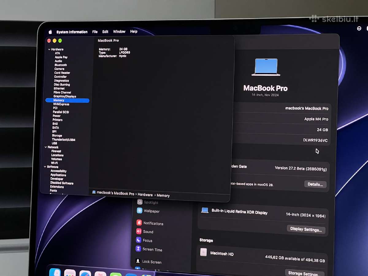 Parduodamas MacBook Pro 14 su M4 Pro, 24gb/512gb. - nuotraukos Nr. 10