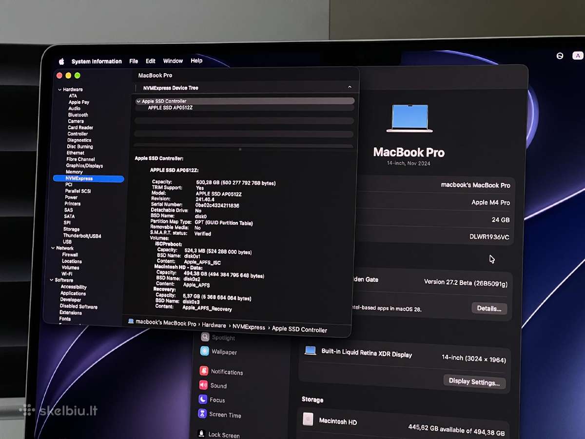 Parduodamas MacBook Pro 14 su M4 Pro, 24gb/512gb. - nuotraukos Nr. 11