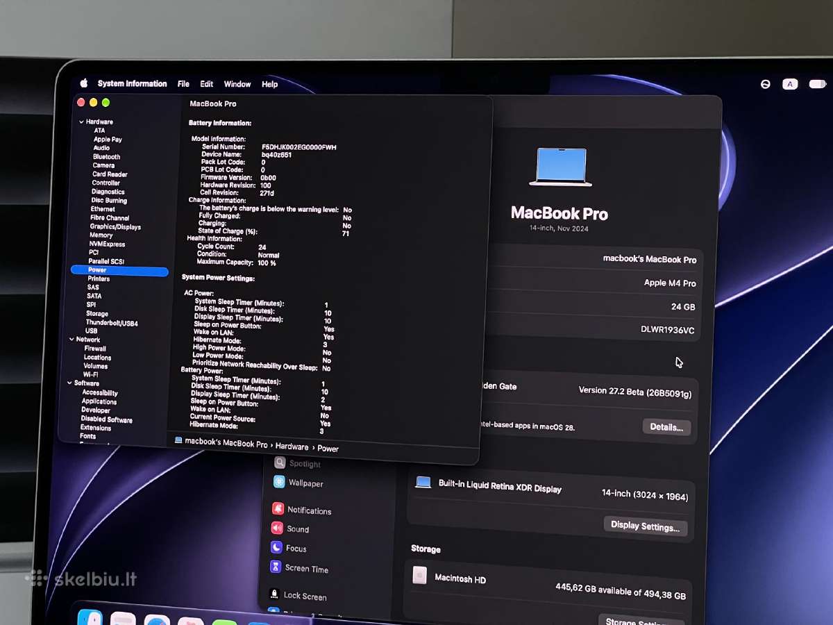 Parduodamas MacBook Pro 14 su M4 Pro, 24gb/512gb. - nuotraukos Nr. 12