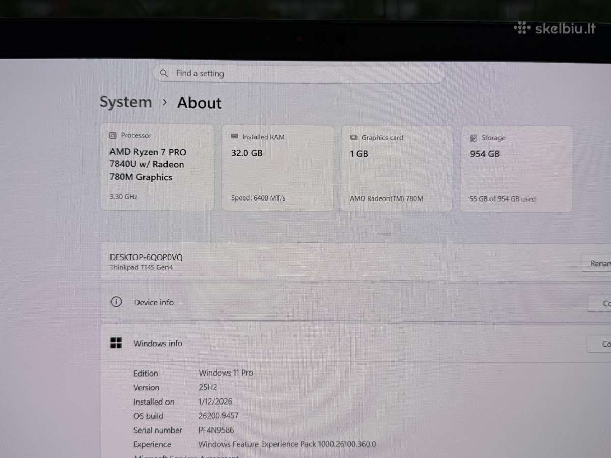 Lenovo Thinkpad T14s Oled Ryzen 7 32gb RAM - nuotraukos Nr. 11