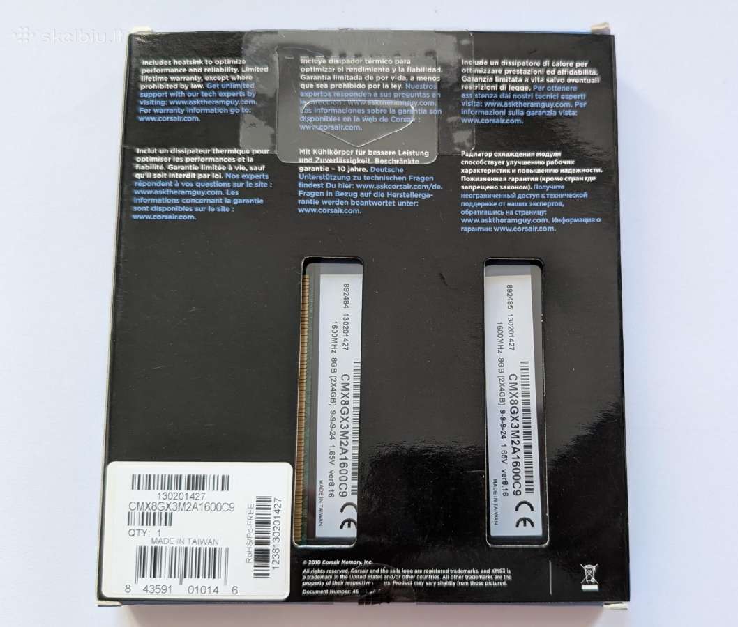 Corsair Xms3 16gb (4x 4gb) Ddr3 RAM Kit 1600mhz C9 - nuotraukos Nr. 2