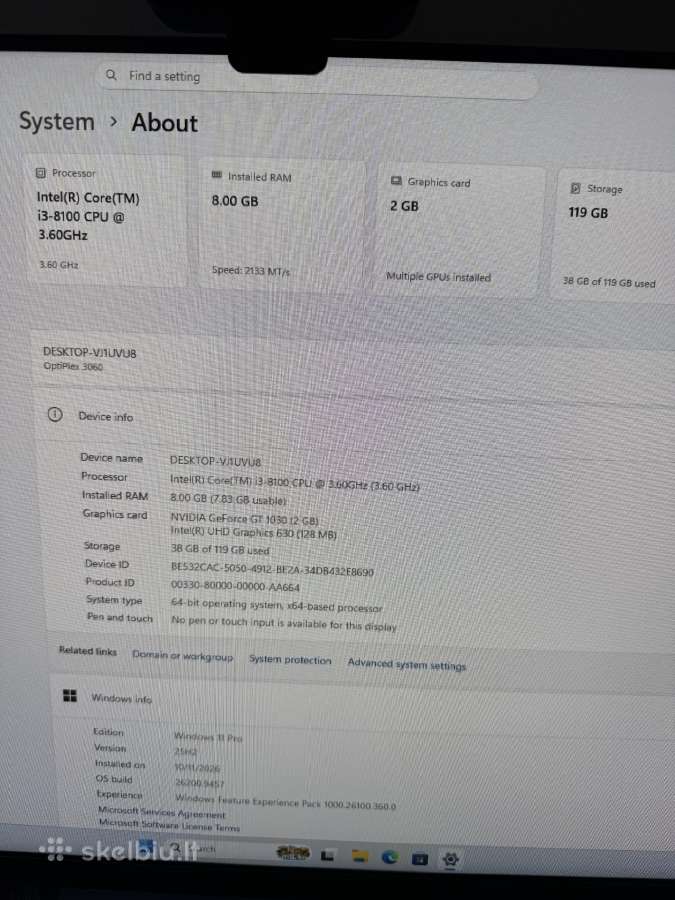 Dell Optiplex 3060 i3-8100 8gb RAM - nuotraukos Nr. 2