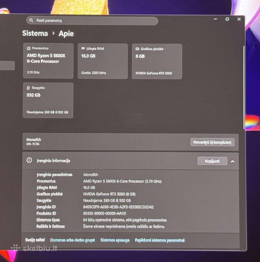 Rtx 5060 8gb, Ryzen 5 5600x, 1tb SSD, 16gb RAM - nuotraukos Nr. 6