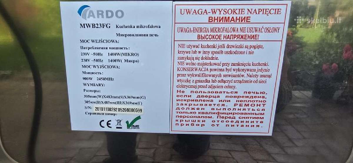 Ardo Mmwb 23 Fg mikrobangų krosnelė - nuotraukos Nr. 7
