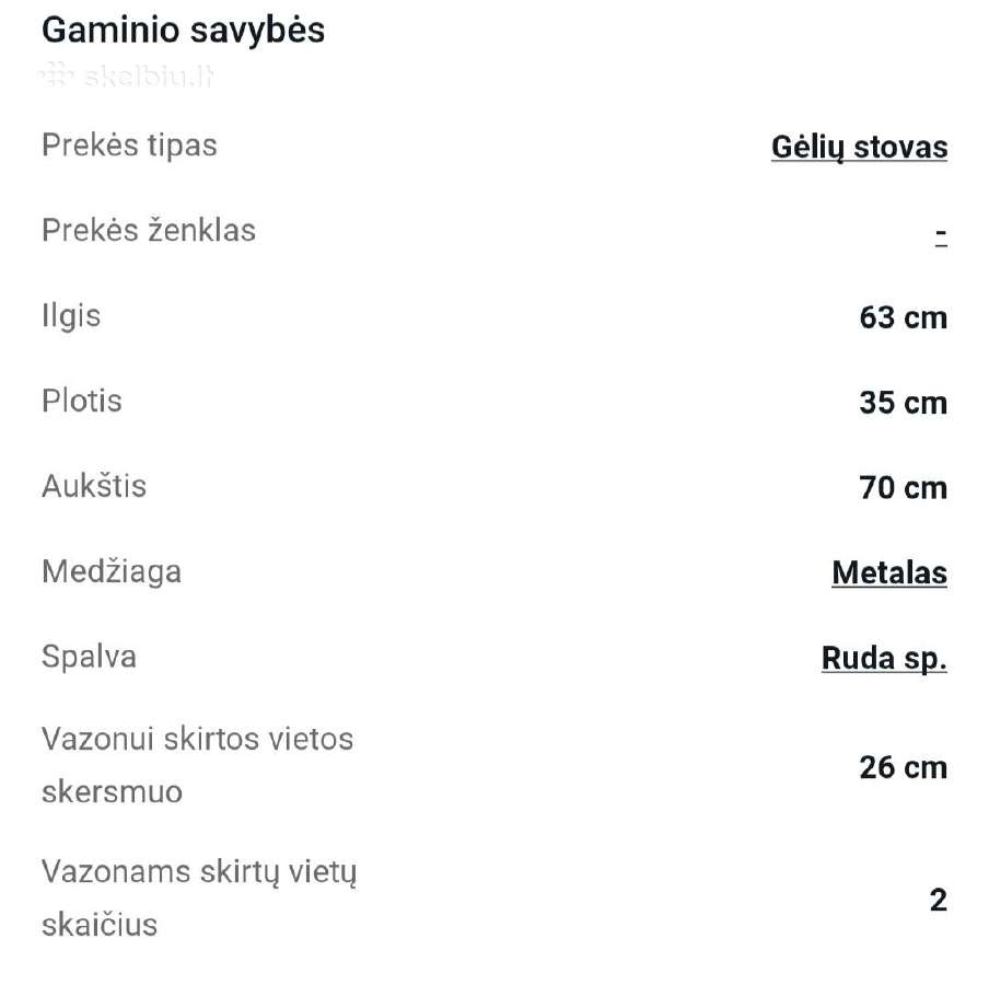Metalinis gėlių stovas (2 vietų) - nuotraukos Nr. 3