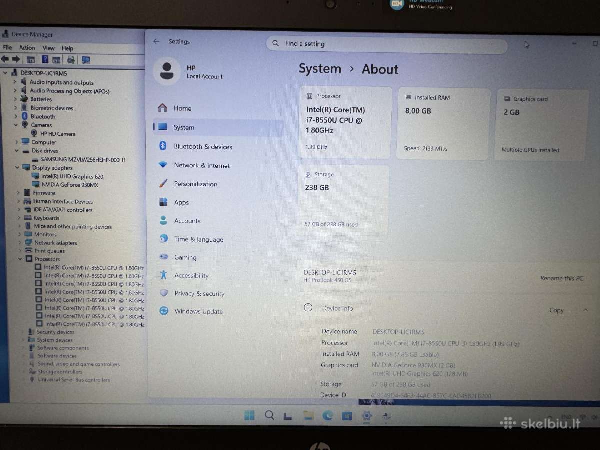 Hp Probook 450 G5 i7-8550u - nuotraukos Nr. 4
