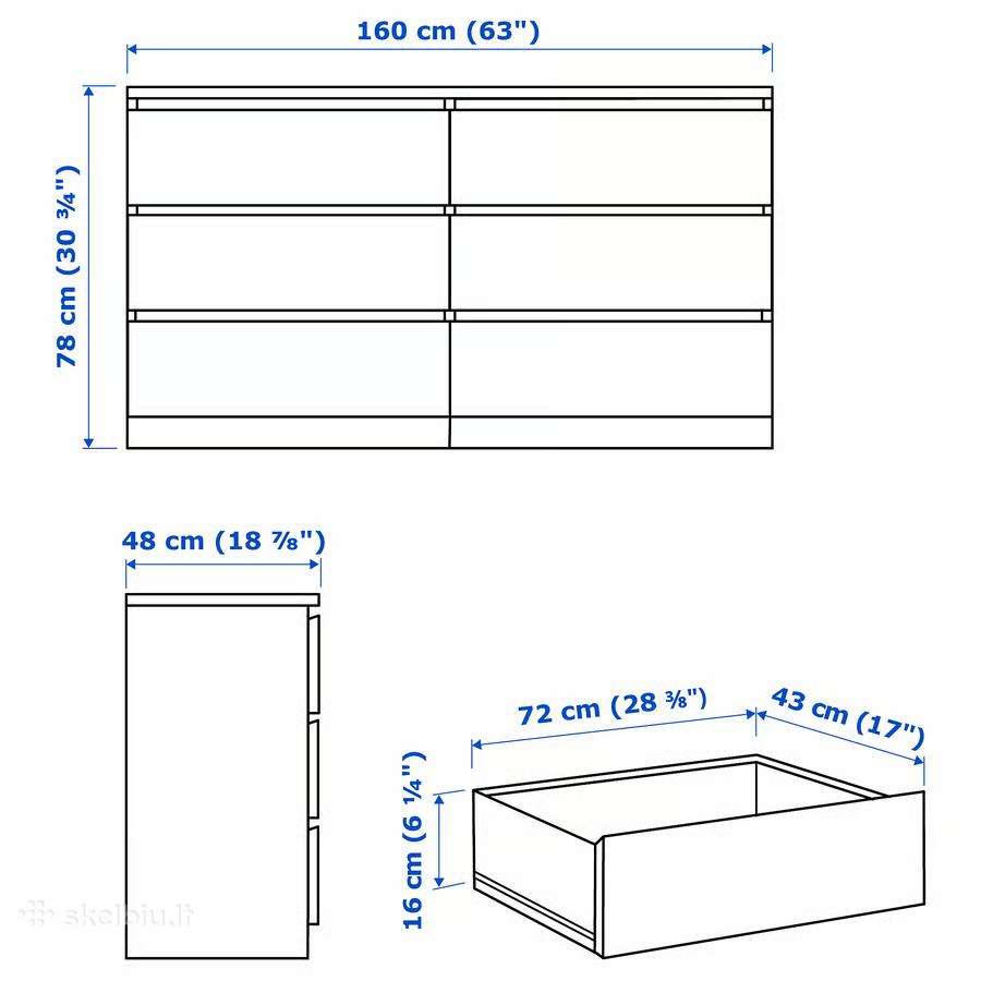Balta Malm komoda iš Ikea su 6 stalčiais - nuotraukos Nr. 7
