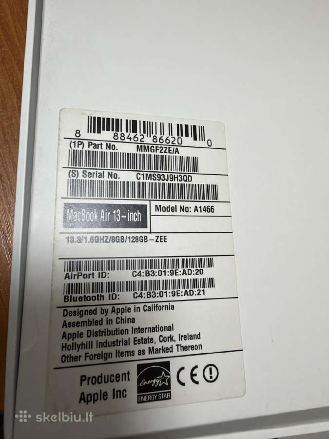 MacBook Air 13-inch A1466 128gb Su Garantija - nuotraukos Nr. 3