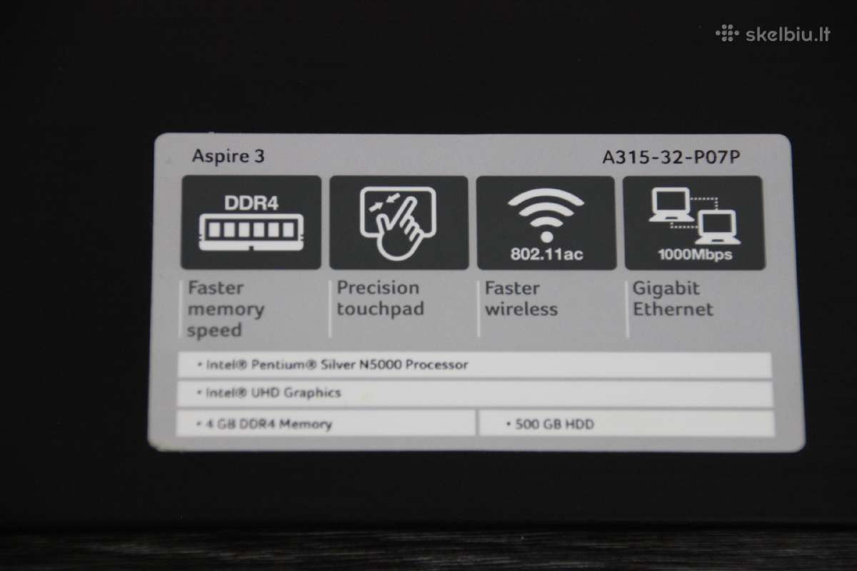 Acer 15,6 LED Pentium N5000 250gb SSD 8gb - nuotraukos Nr. 3