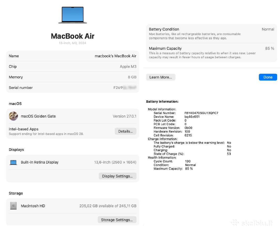 Apple MacBook Air 2024 13 / M3 / 8gb / 256gb #18 - nuotraukos Nr. 6
