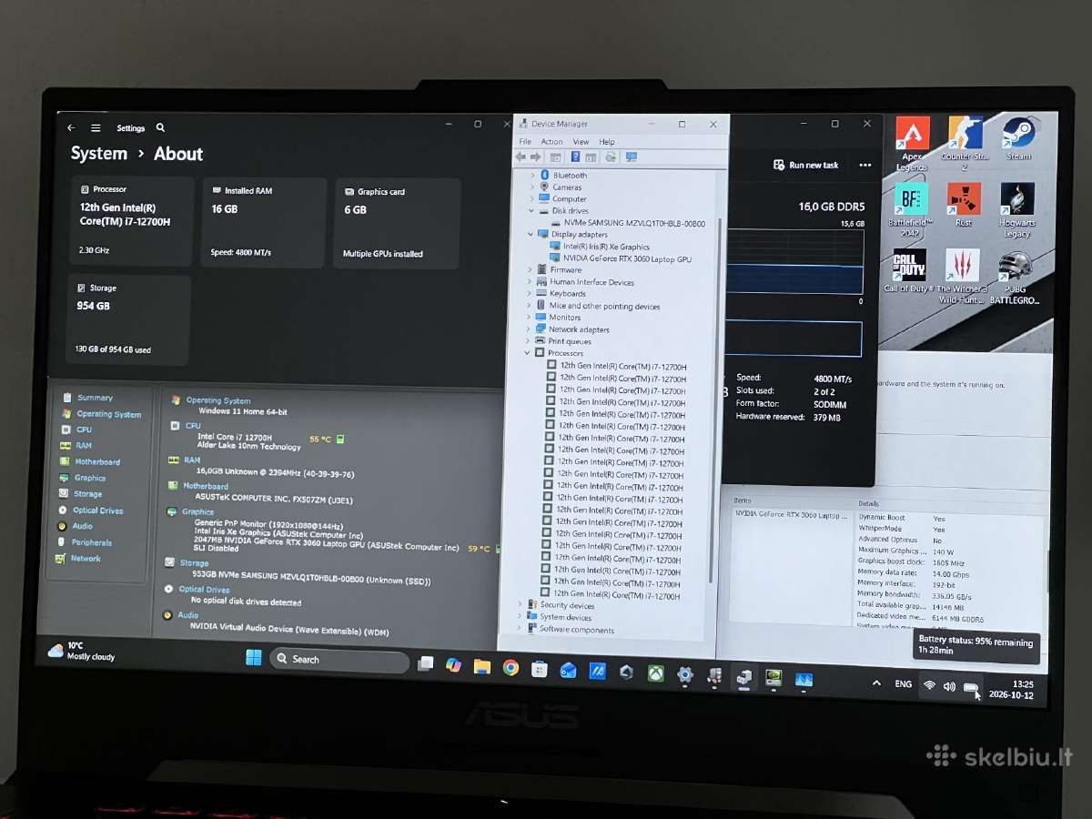 Parduodamas Asus Tuf su Rtx 3060, I7-12, Ddr5, 1tb - nuotraukos Nr. 8