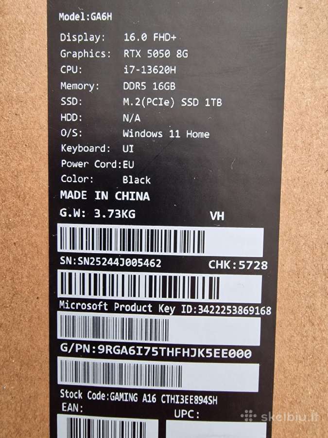 Gigabite a16 zaidimu laptopas rtx 5050//1tb SSD - nuotraukos Nr. 3