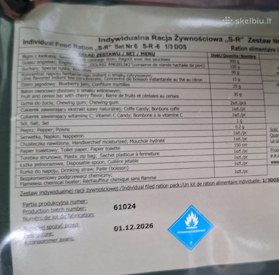 Lenkiškas kariškas maisto davinys Mre - nuotraukos Nr. 2