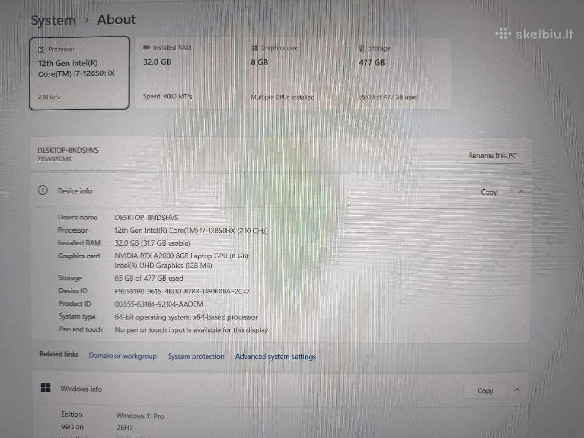 P16 Qwxga i7-12850hx 32gb 512gb A2000 8gb 5% - nuotraukos Nr. 4