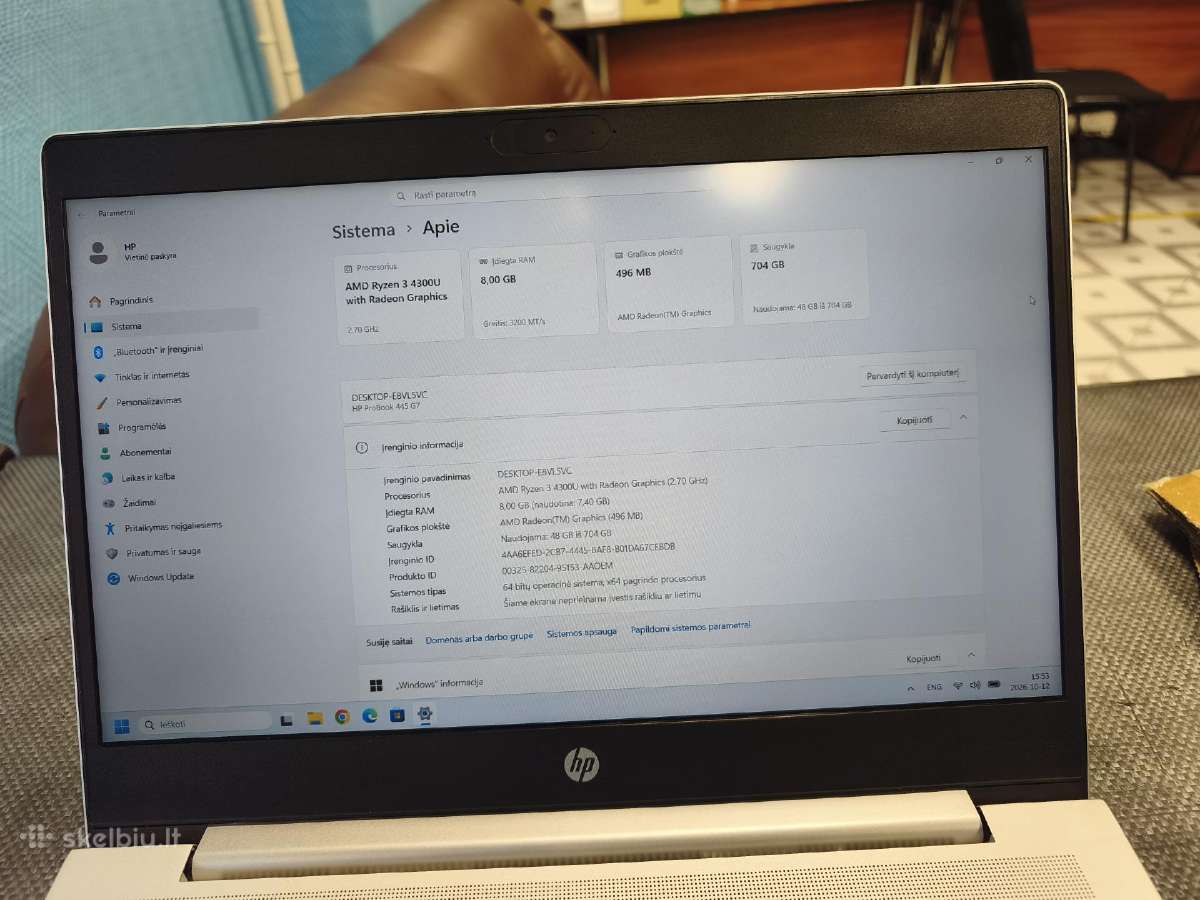 Probook 445 G7/g8 – Ryzen 3, 8 GB RAM, 256 GB Nvme - nuotraukos Nr. 6