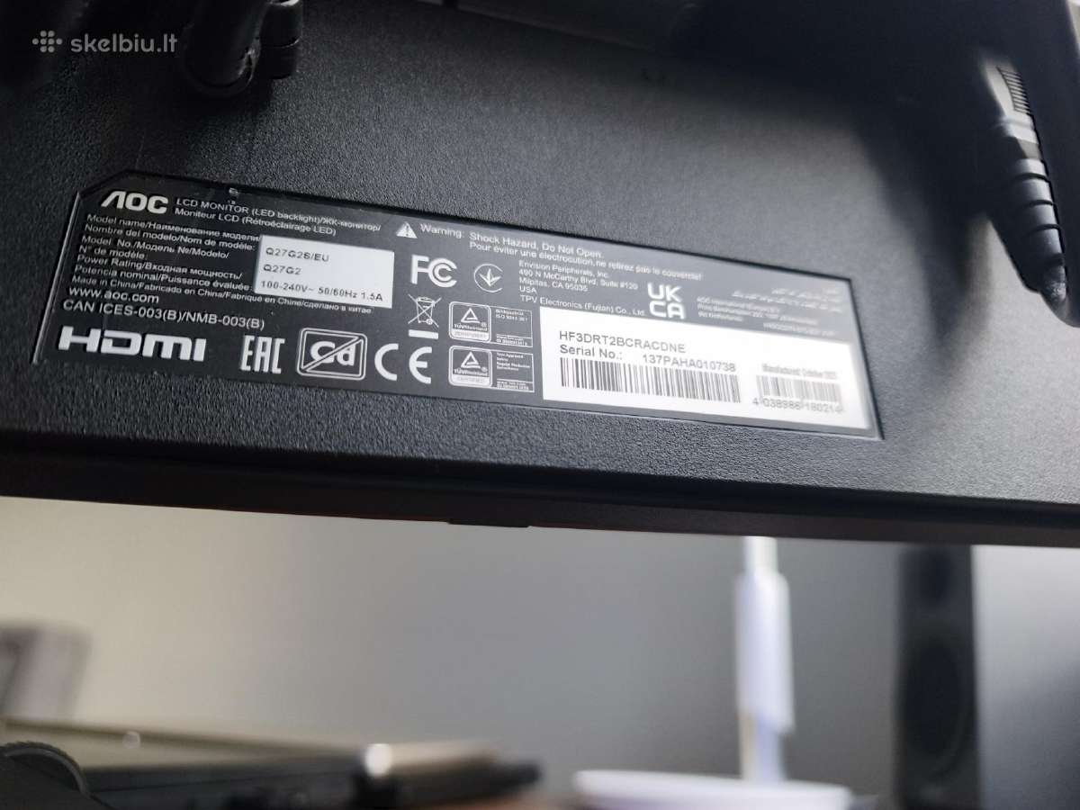 2 vnt. Aoc Q27g2s 27" monitoriai ir laikiklis - nuotraukos Nr. 7