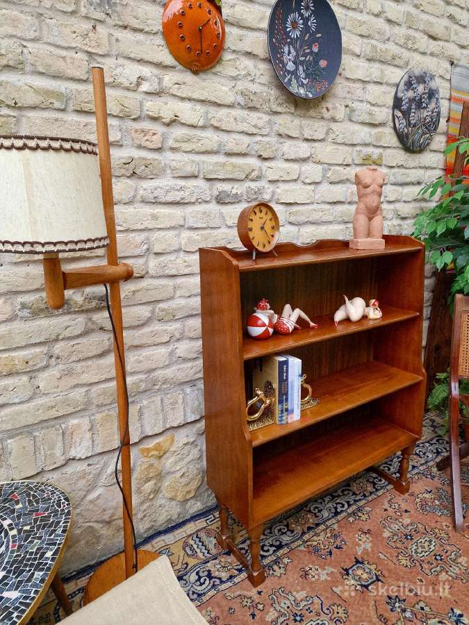 Vintažinė Art Deco riešutmedžio knygų lentyna - nuotraukos Nr. 2