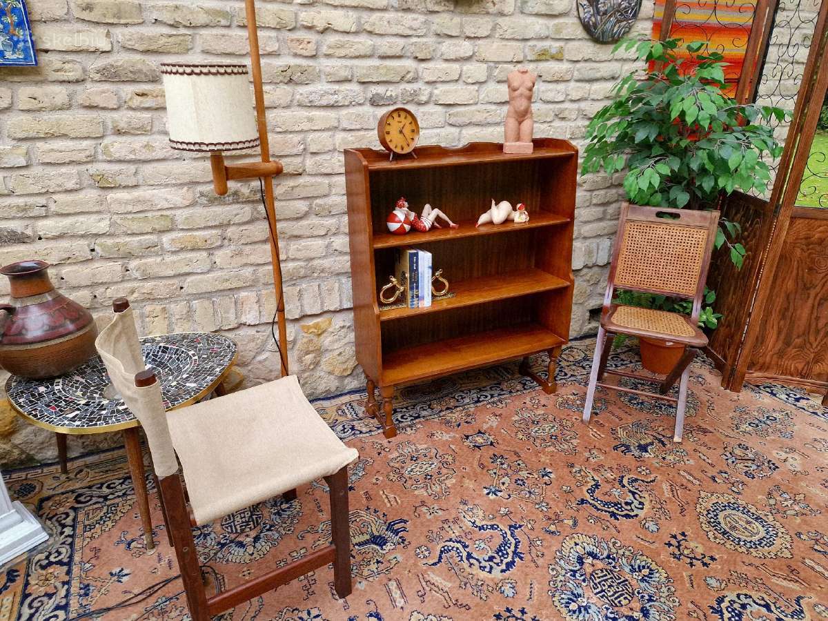 Vintažinė Art Deco riešutmedžio knygų lentyna - nuotraukos Nr. 13