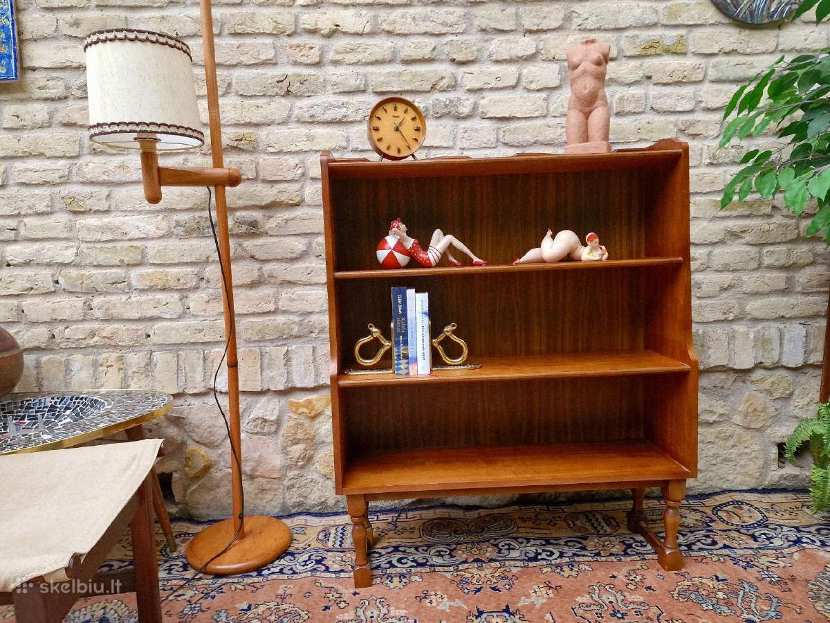 Vintažinė Art Deco riešutmedžio knygų lentyna - nuotraukos Nr. 14