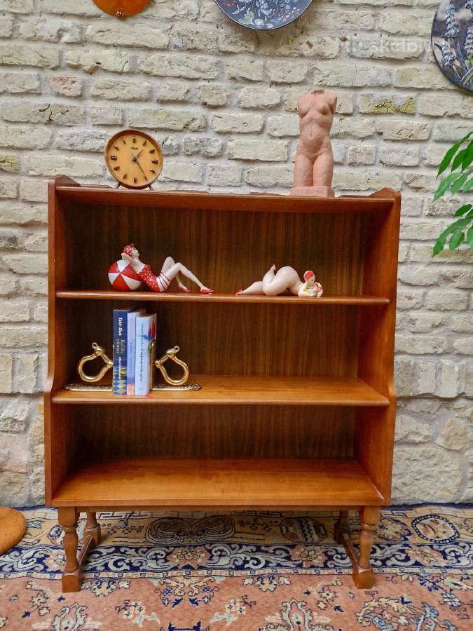 Vintažinė Art Deco riešutmedžio knygų lentyna - nuotraukos Nr. 30