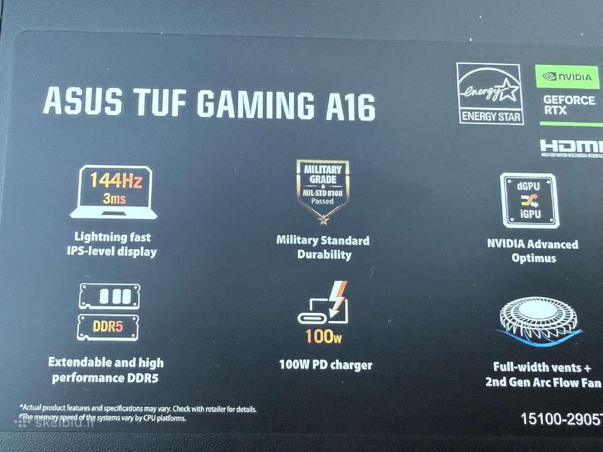 Asus Tuf A16 Gaming su Rtx5060 nešiojamas - nuotraukos Nr. 3