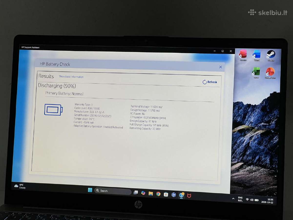 Parduodamas Hp 15 su Ryzen 5-7k, Ddr5, 8gb/256gb. - nuotraukos Nr. 9